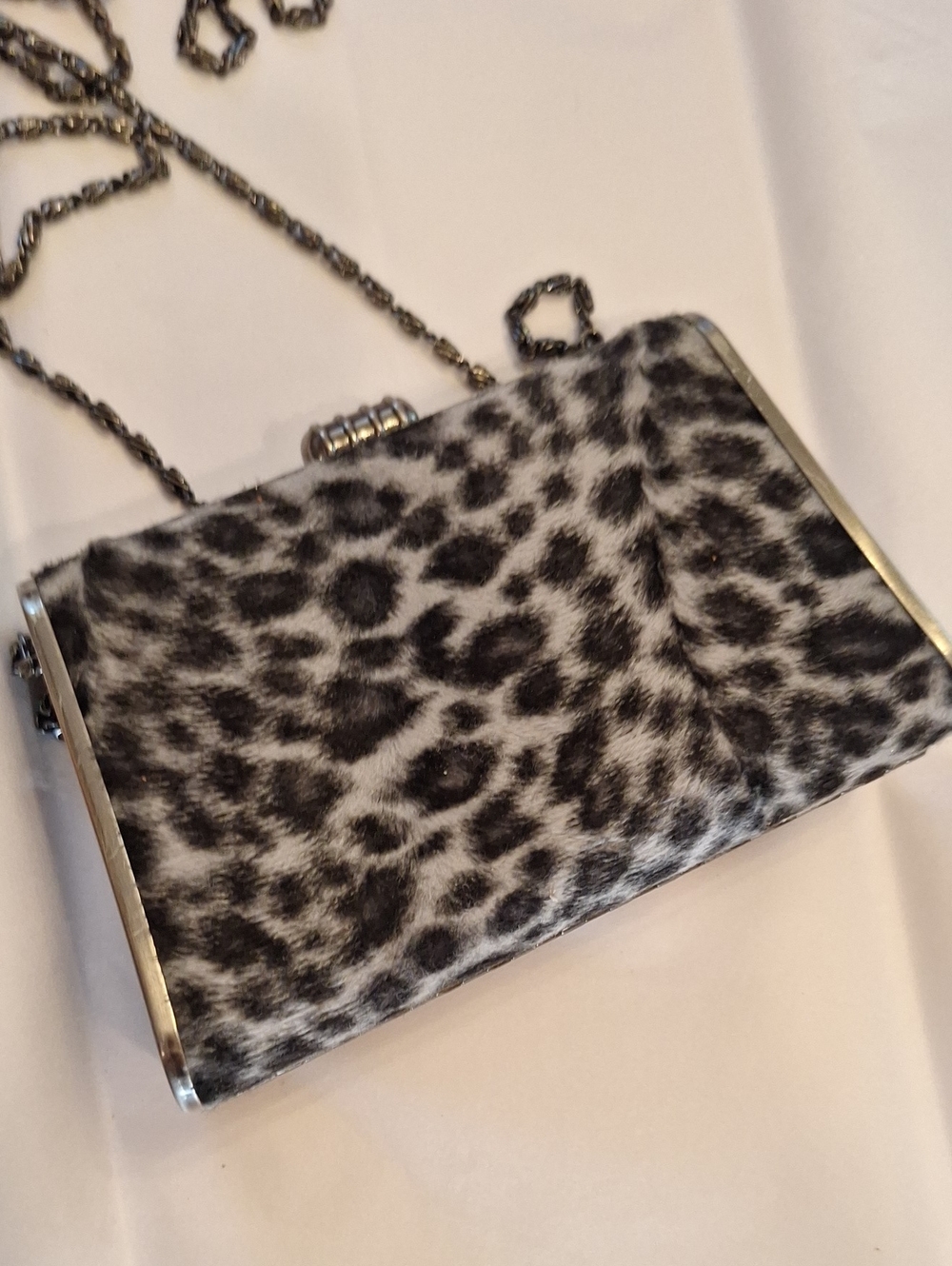 Leopard Print Chain Clutch - Black & White